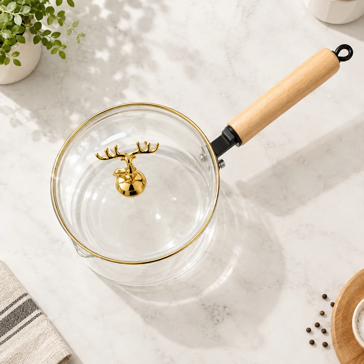 Borosilicate Glass Saucepan with Wooden Handle - view 3