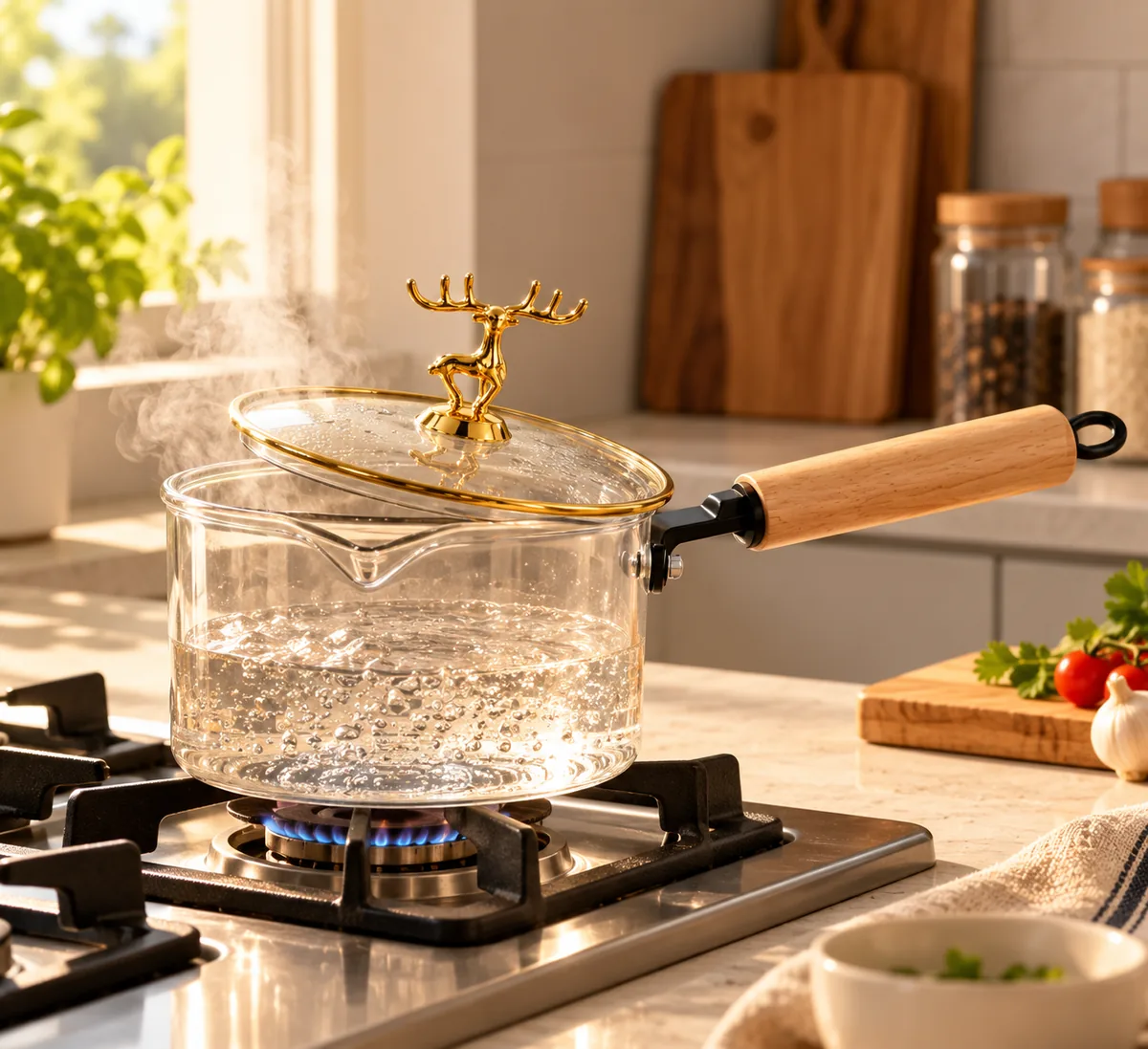 Borosilicate Glass Saucepan with Wooden Handle - view 4