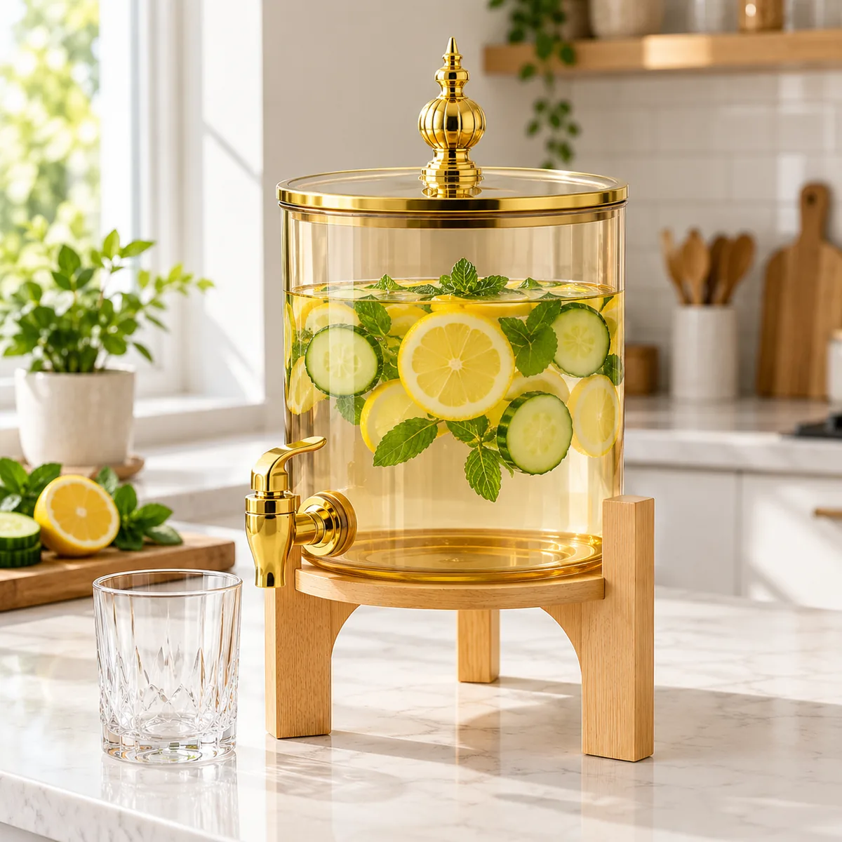 2.6L Glass Water & Beverage Dispenser with Wooden Stand - view 2
