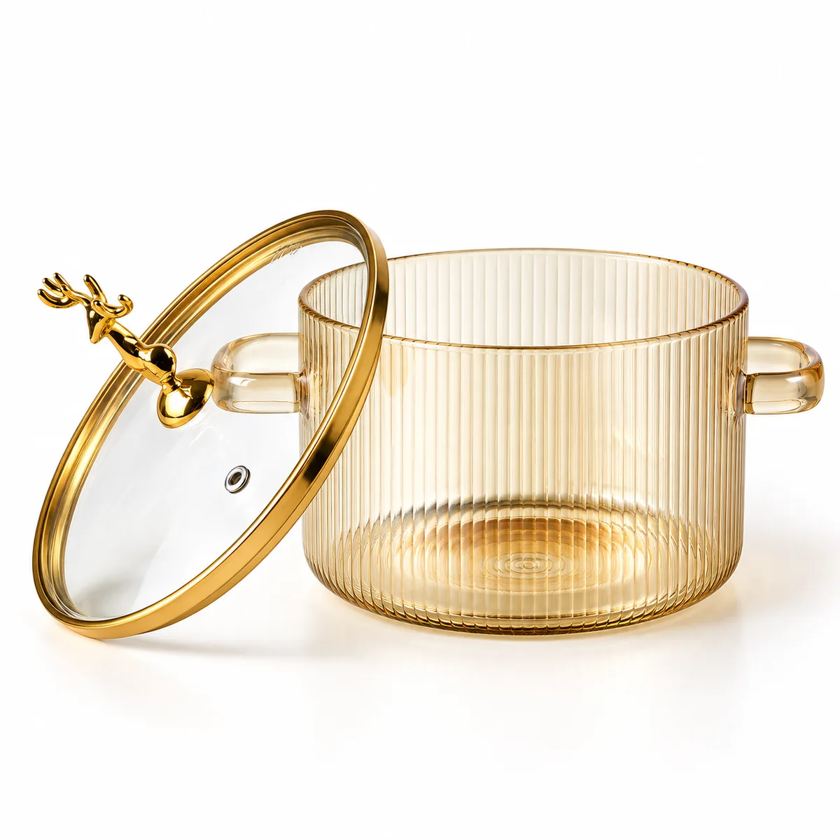 1.6L Borosilicate Ribbed Glass Bowl with Golden Deer Lid - view 2