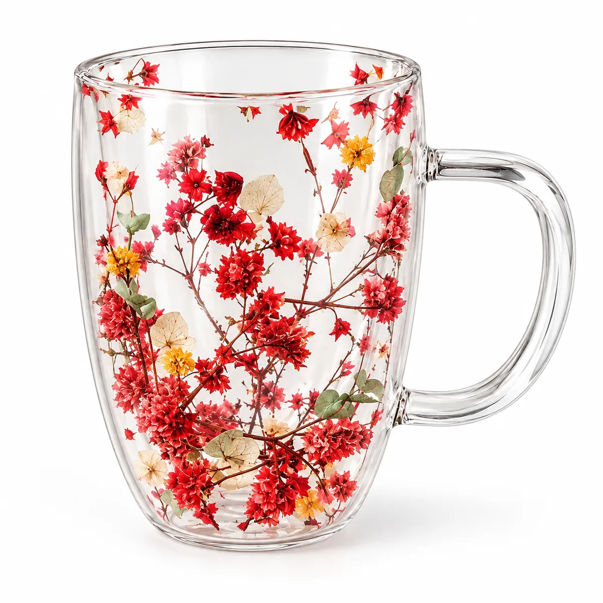 Dried Flower Double Wall Glass Coffee Cup