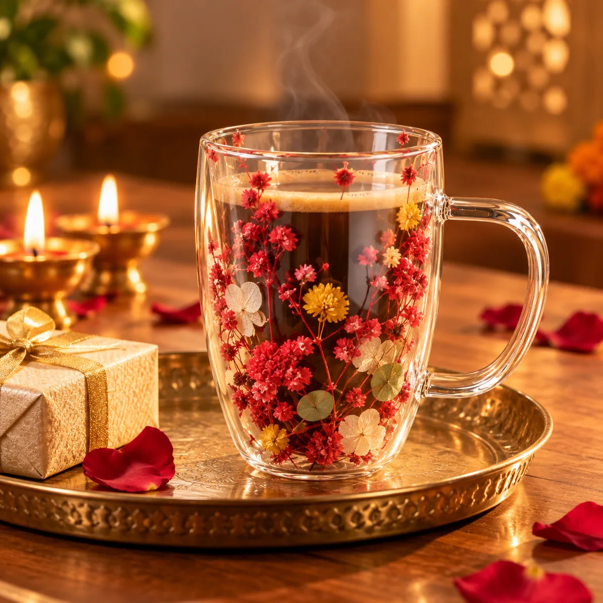 Dried Flower Double Wall Glass Coffee Cup - view 2
