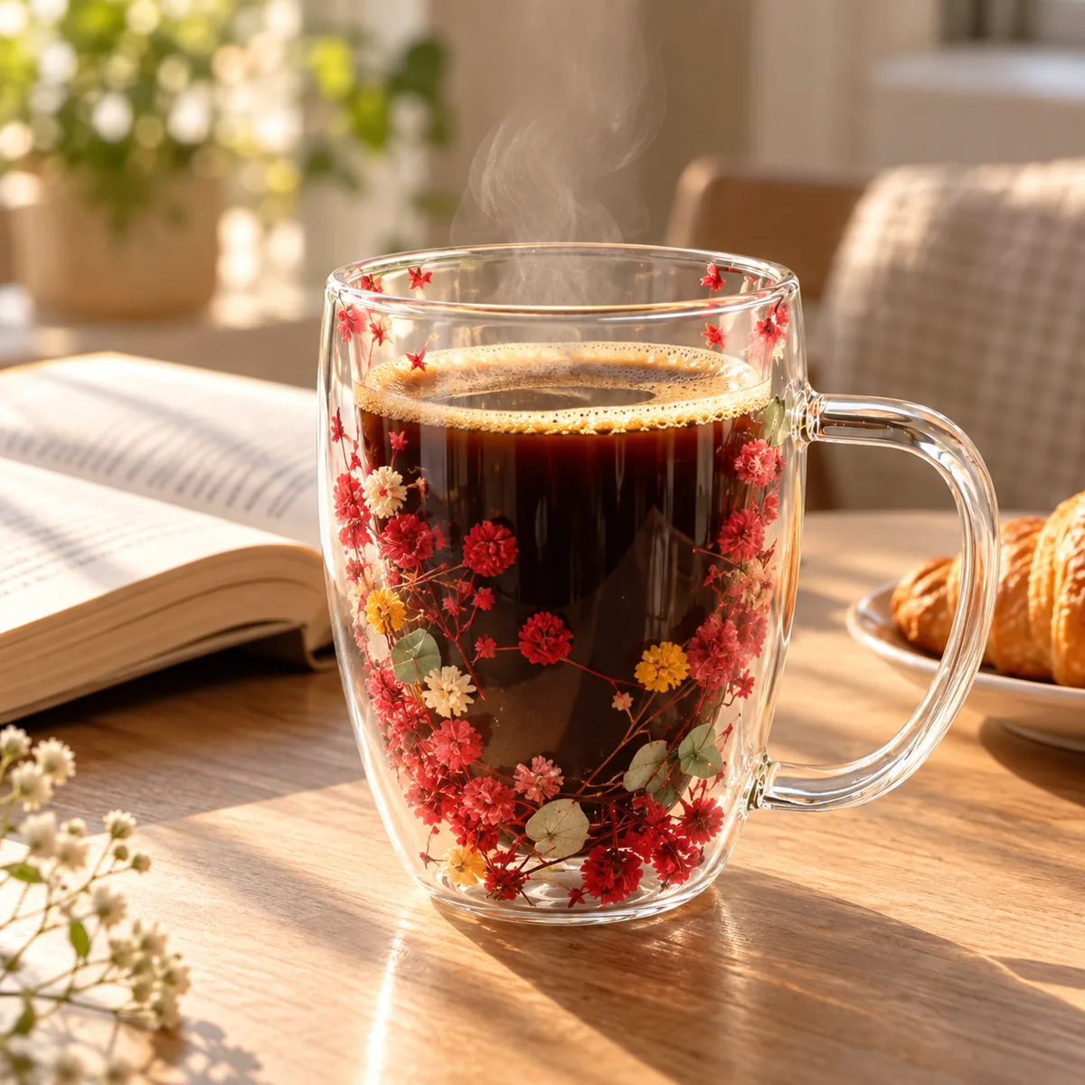 Dried Flower Double Wall Glass Coffee Cup - view 3