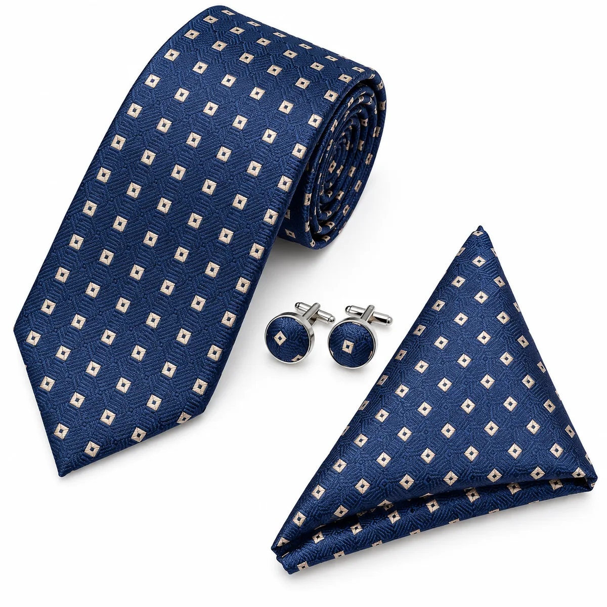 Men's Premium Necktie, Pocket Square & Cufflinks Gift Set - Blue