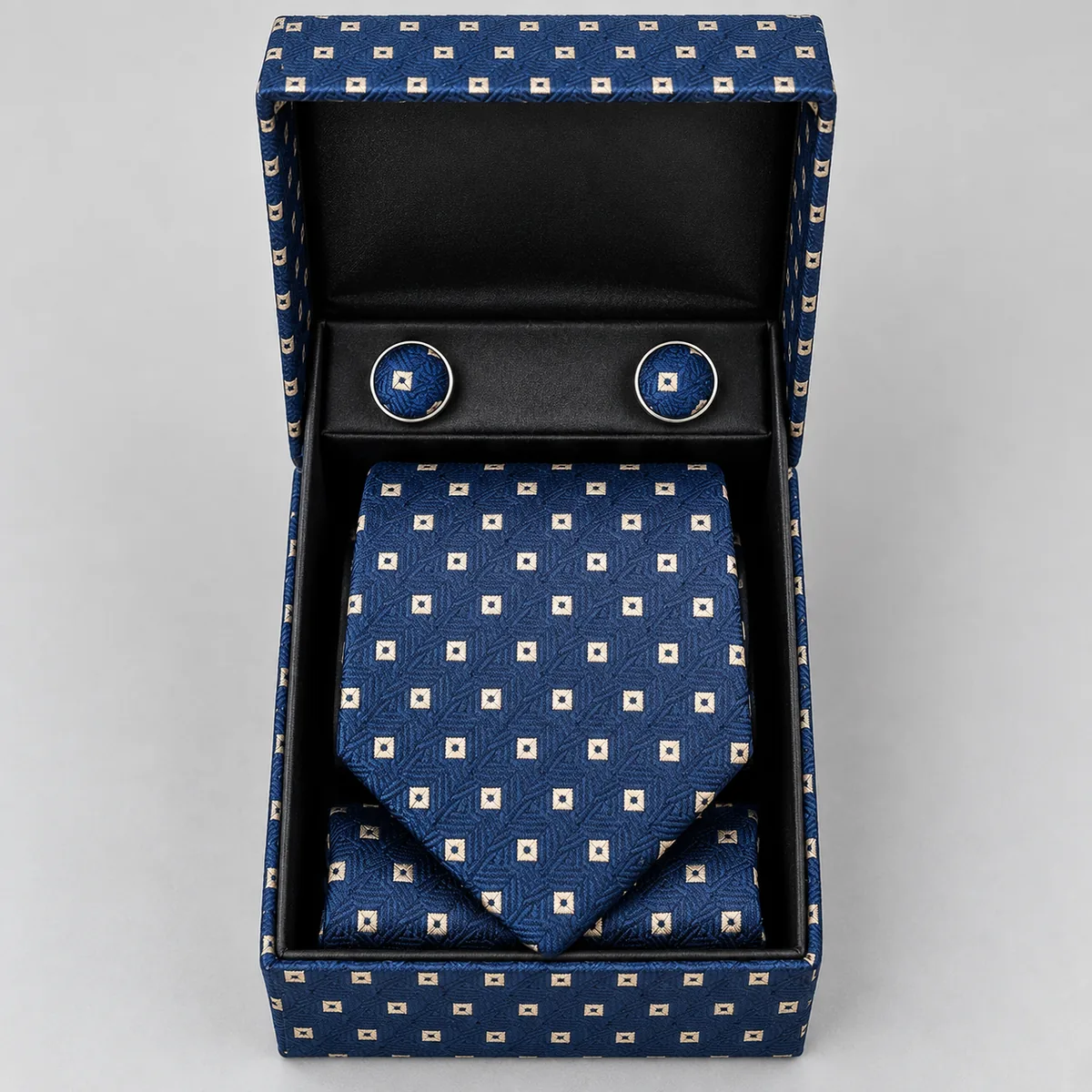 Men's Premium Necktie, Pocket Square & Cufflinks Gift Set - Blue - view 2