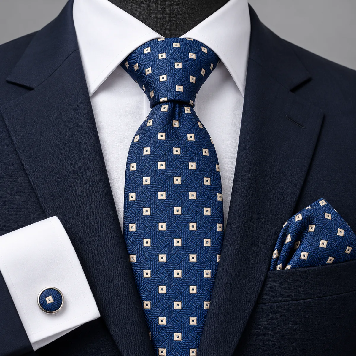 Men's Premium Necktie, Pocket Square & Cufflinks Gift Set - Blue - view 4