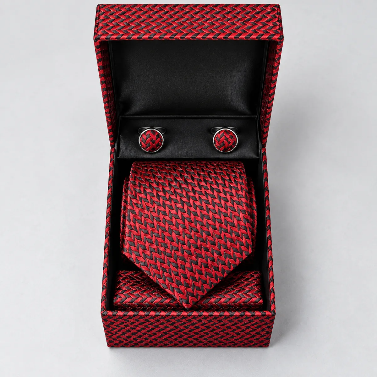 Men's Premium Necktie, Pocket Square & Cufflinks Gift Set - Red - view 2