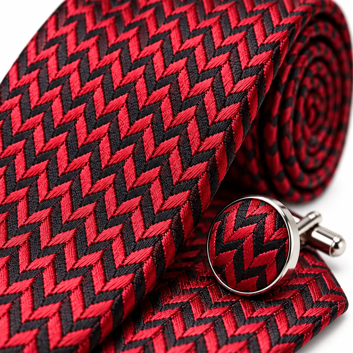 Men's Premium Necktie, Pocket Square & Cufflinks Gift Set - Red - view 3